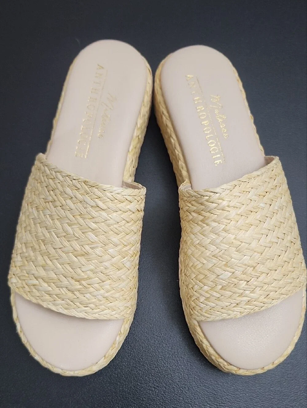 Matisse x Anthropologie Montego Woven Raffia Platform Slide Sandals